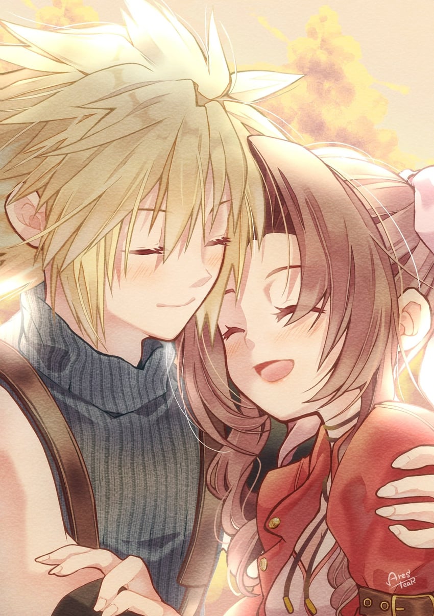 cloud strife and aerith gainsborough (final fantasy and 2 more) drawn by arestear0701