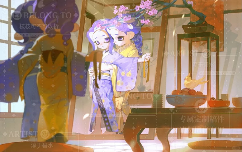 octoling player character and octoling girl (splatoon) drawn by cybishui