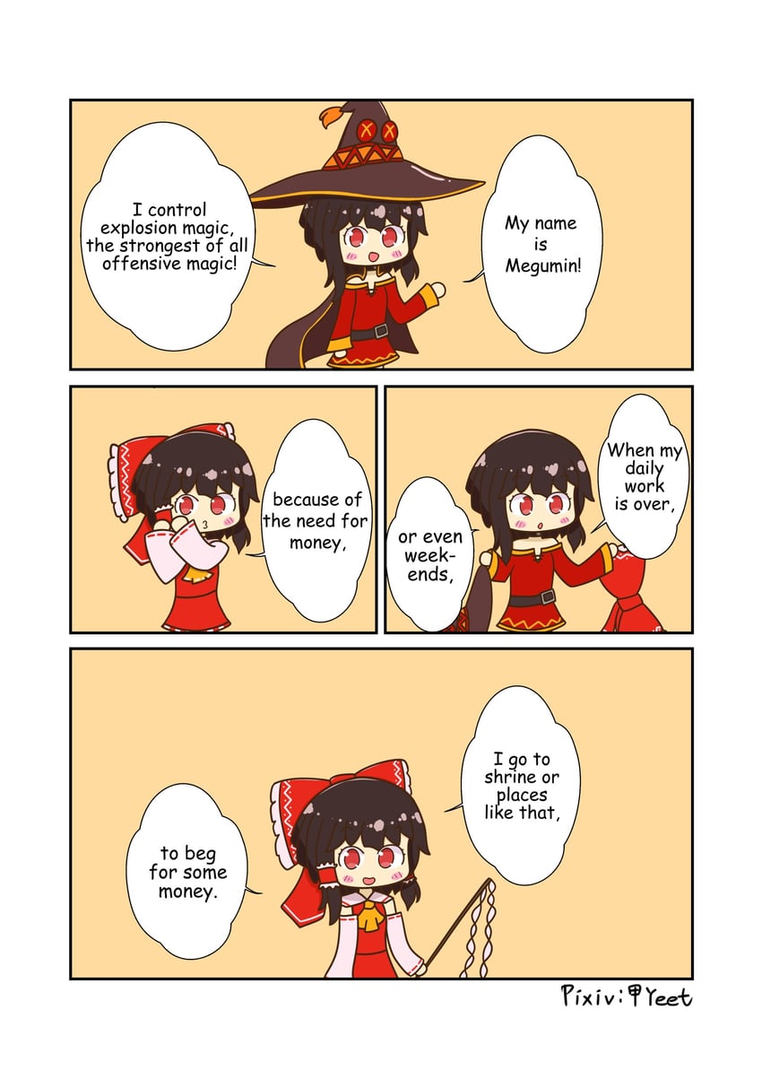 hakurei reimu and megumin (touhou and 1 more) drawn by yeet_(artist)