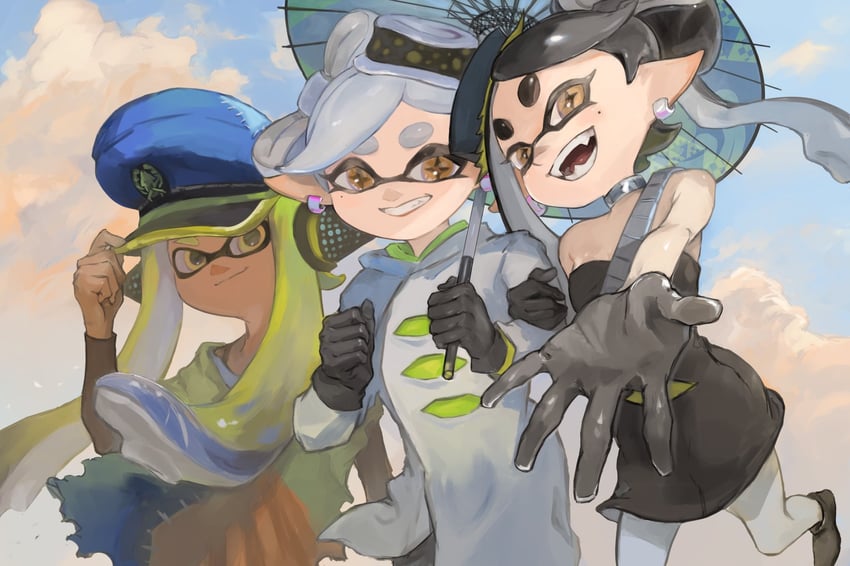 inkling player character, inkling girl, agent 3, callie, captain 3, and 1 more (splatoon and 1 more) drawn by ga4me4