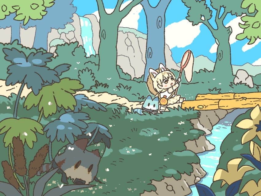 lucky beast and white serval (kemono friends) drawn by kuro_shiro_(kuro96siro46)