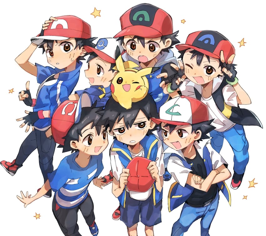 pikachu and ash ketchum (pokemon and 6 more) drawn by kurage2535