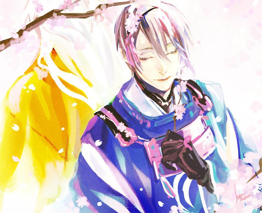 mikazuki munechika and kogitsunemaru (touken ranbu) drawn by sata_(ipev)