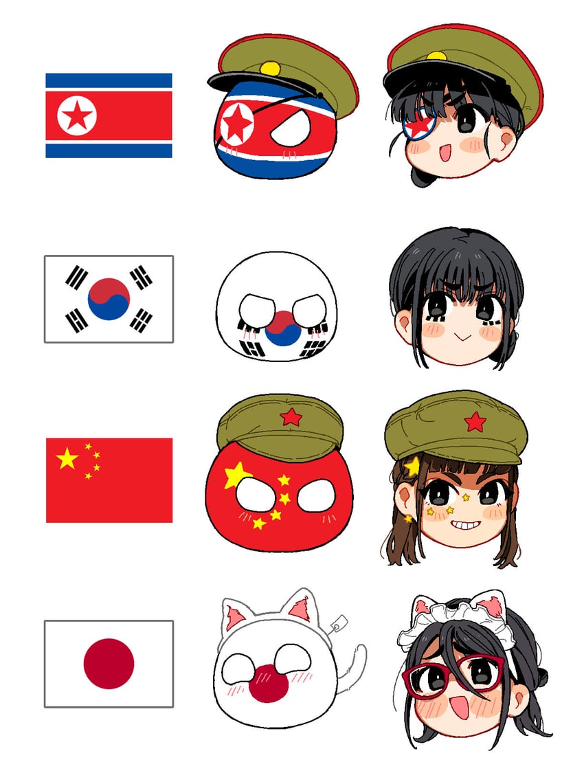 china, japan, south korea, north korea, japanball, and 3 more (original and 1 more) drawn by nanimonothing