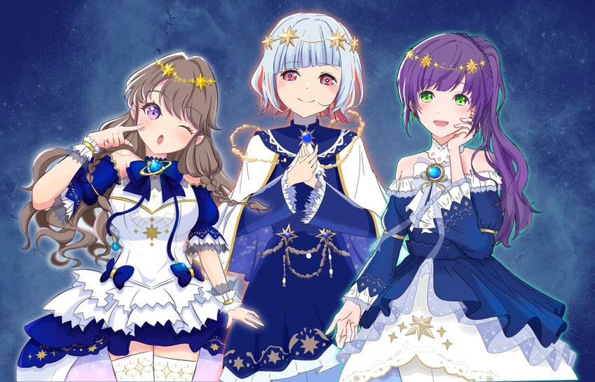 fujishima megumi, otomune kozue, and yugiri tsuzuri (love live! and 1 more) drawn by misoshiru._(hss_llnl)