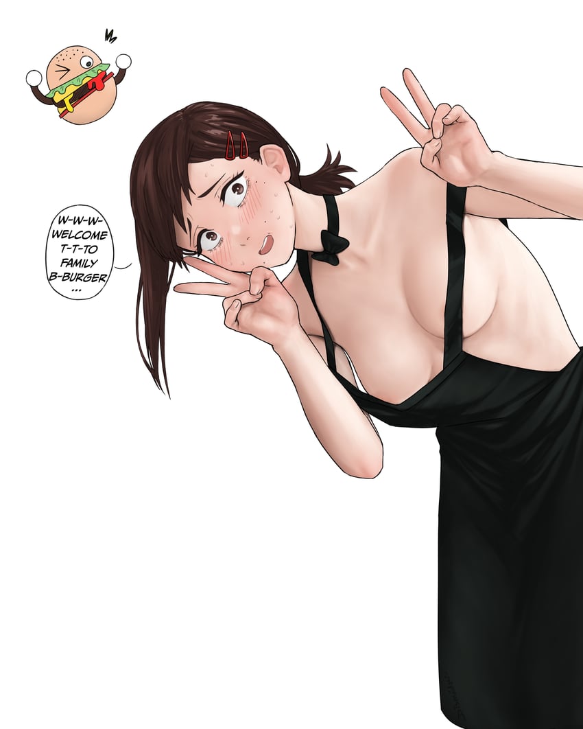 higashiyama kobeni and family burger mascot (chainsaw man) drawn by dismaiden