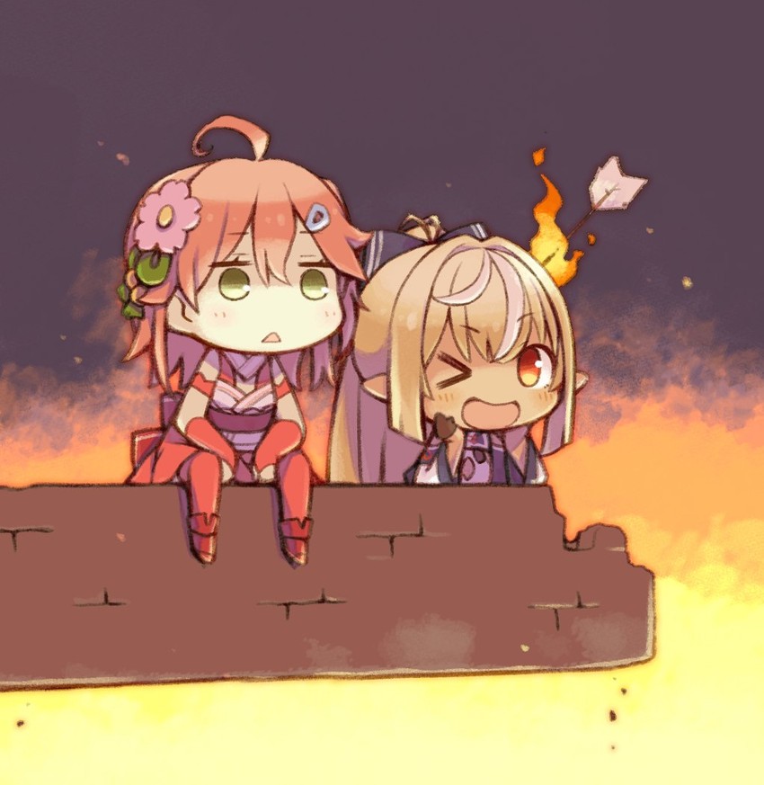 sakura miko and shiranui flare (hololive and 1 more) drawn by kuro_(kuroneko_no_kanzume)