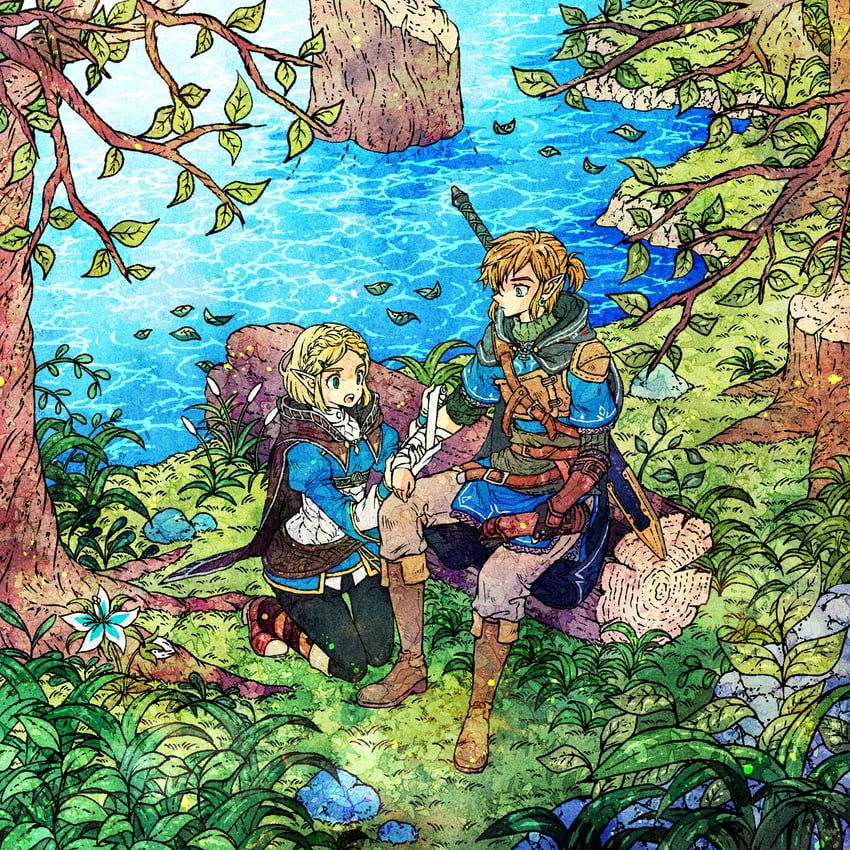 link and princess zelda (the legend of zelda and 1 more) drawn by toriga