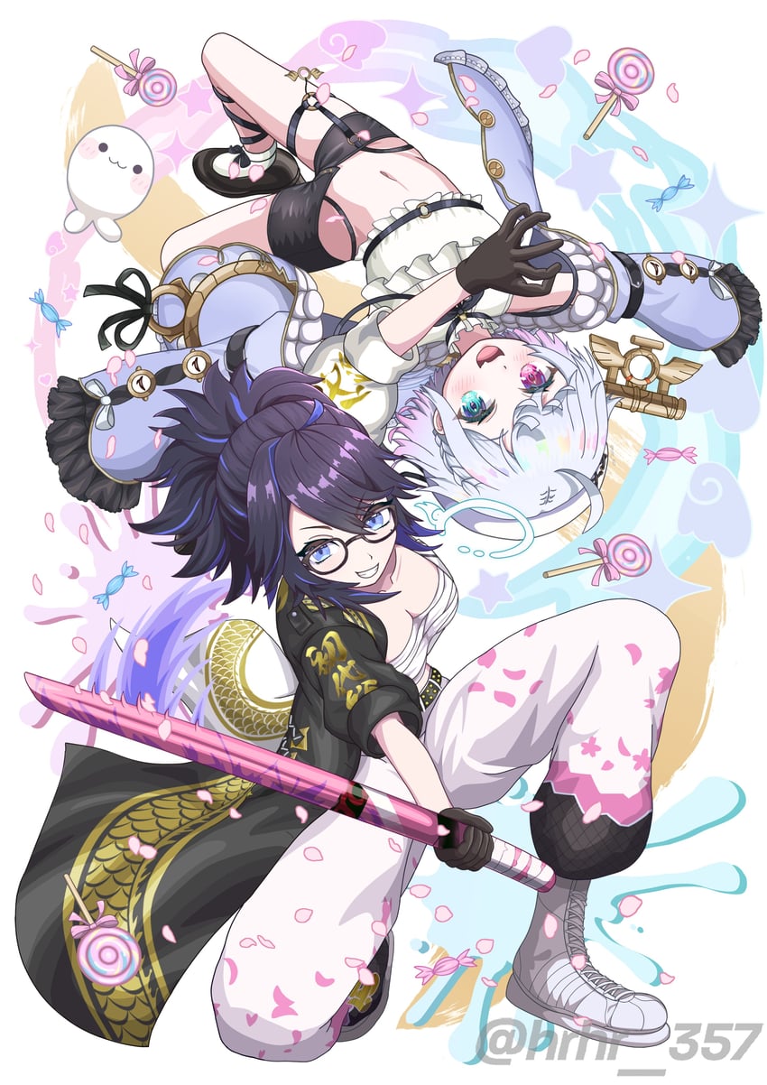 kson, souchou, and amemiya nazuna (vshojo) drawn by hrhr_gin_357