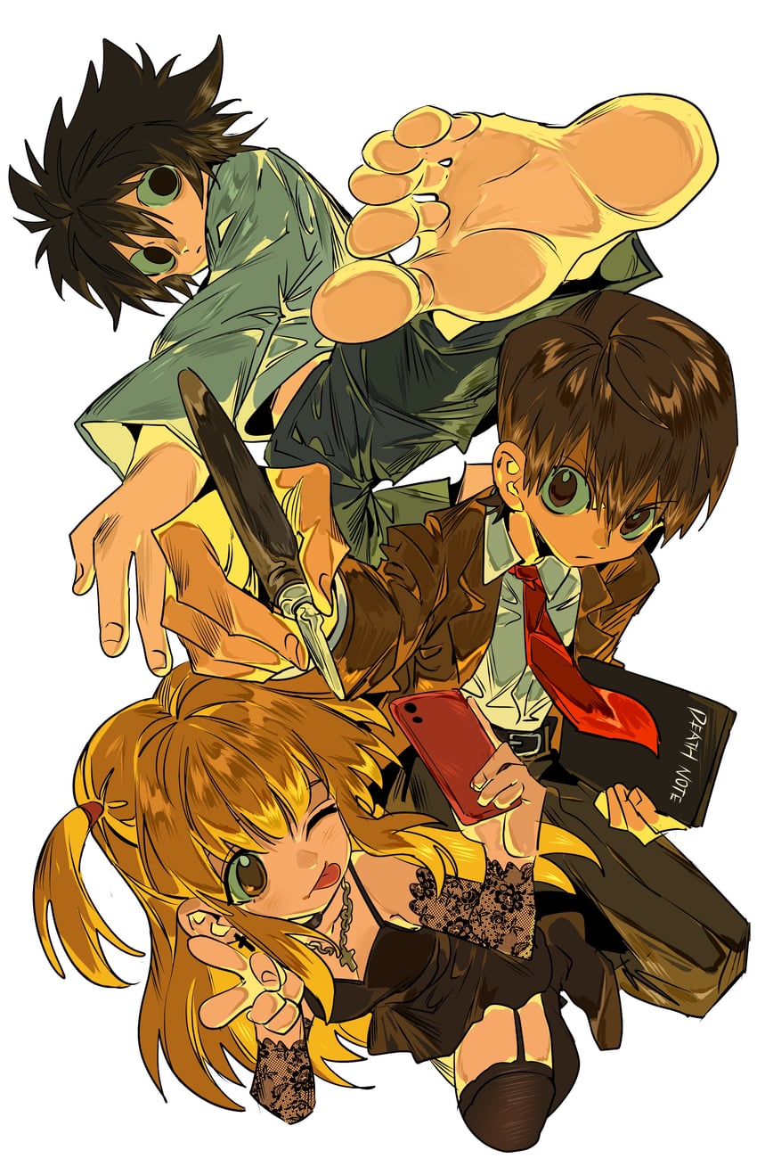 yagami light, l, and amane misa (death note) drawn by xi_luo_an_ya