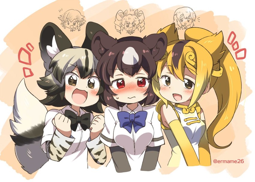 anchovy, pepperoni, carpaccio, brown bear, golden snub-nosed monkey, and 1 more (girls und panzer and 1 more) drawn by eromame