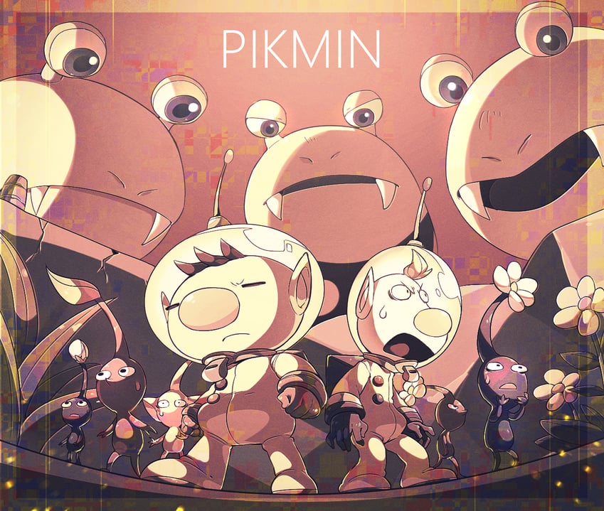 red pikmin, olimar, yellow pikmin, blue pikmin, louie, and 1 more (pikmin) drawn by shirushiki