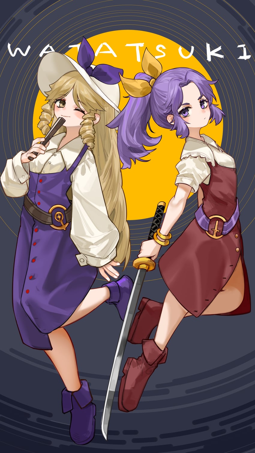 watatsuki no yorihime and watatsuki no toyohime (touhou) drawn by kourou_(kouroukun)