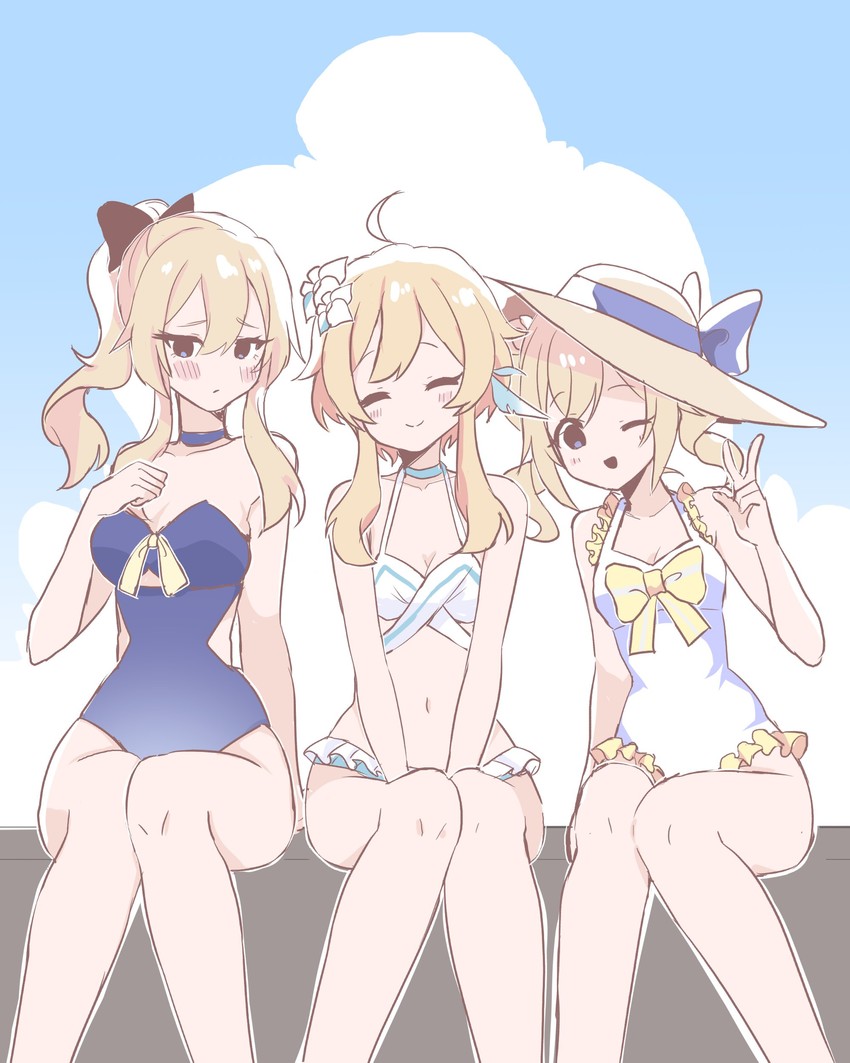 lumine, barbara, and jean (genshin impact) drawn by 5mi_gi