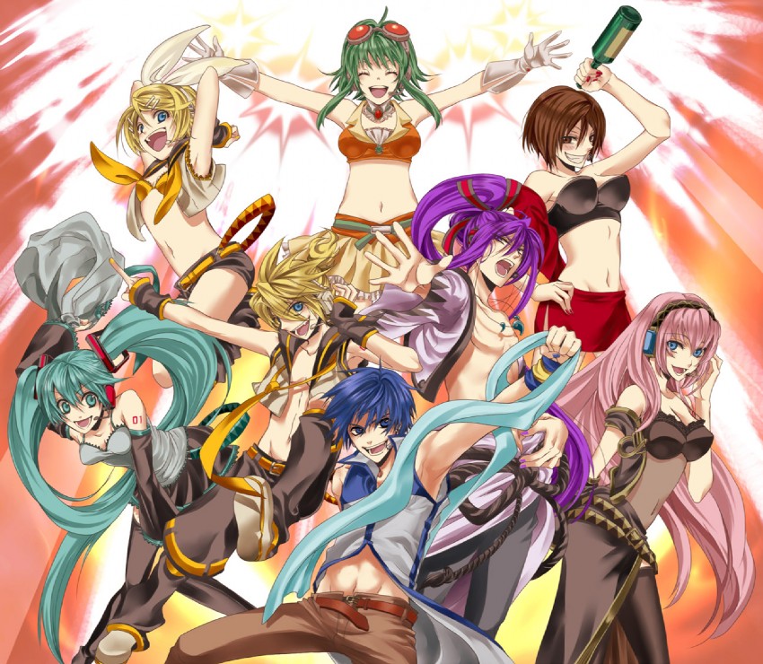 hatsune miku, kagamine rin, kagamine len, megurine luka, kaito, and 3 more (vocaloid) drawn by asu_(asoras)