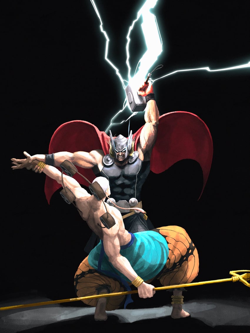 thor and enel (one piece and 2 more) drawn by iam_san3