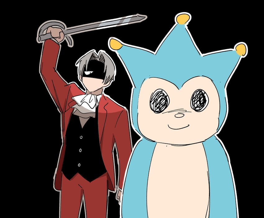 miles edgeworth, blue badger, and proto badger (ace attorney and 2 more) drawn by youki_lee