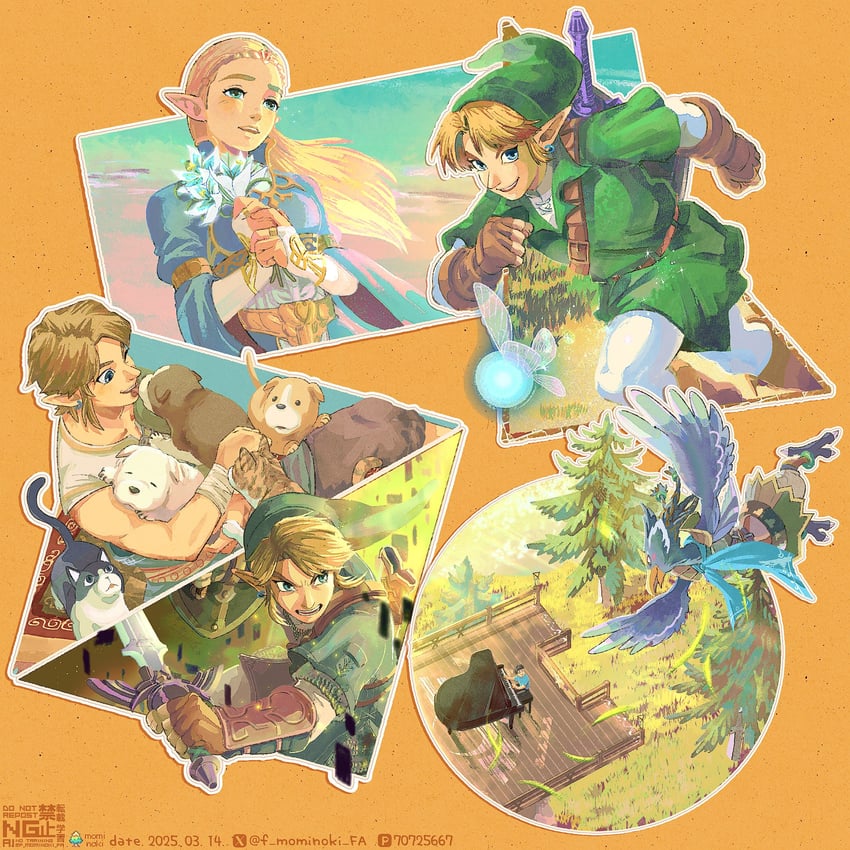 link, princess zelda, navi, and revali (the legend of zelda and 3 more) drawn by fuyumaru_mominoki