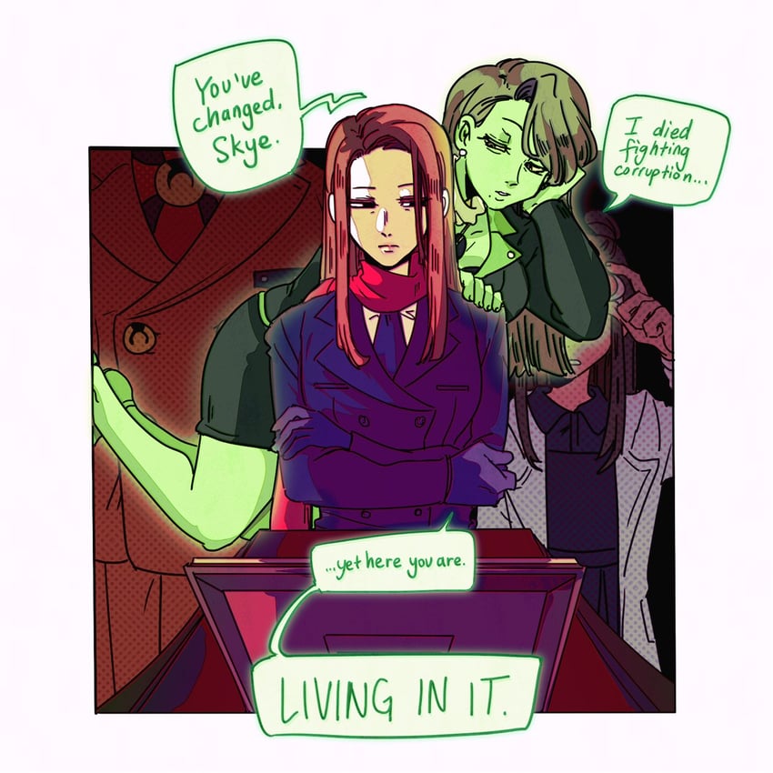 mia fey, ema skye, damon gant, and lana skye (ace attorney and 1 more) drawn by ministarfruit