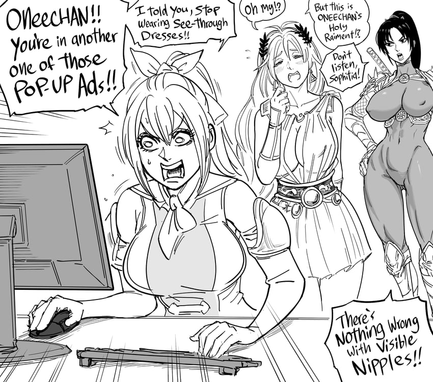 cassandra alexandra, sophitia alexandra, and taki (soulcalibur and 1 more) drawn by bb_(baalbuddy)