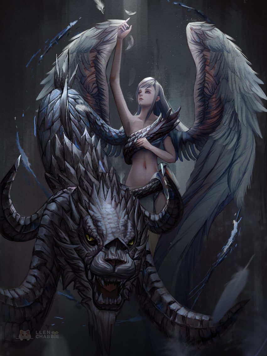 ryne waters, shiva, and hraesvelgr (final fantasy and 1 more) drawn by llen_chabbie