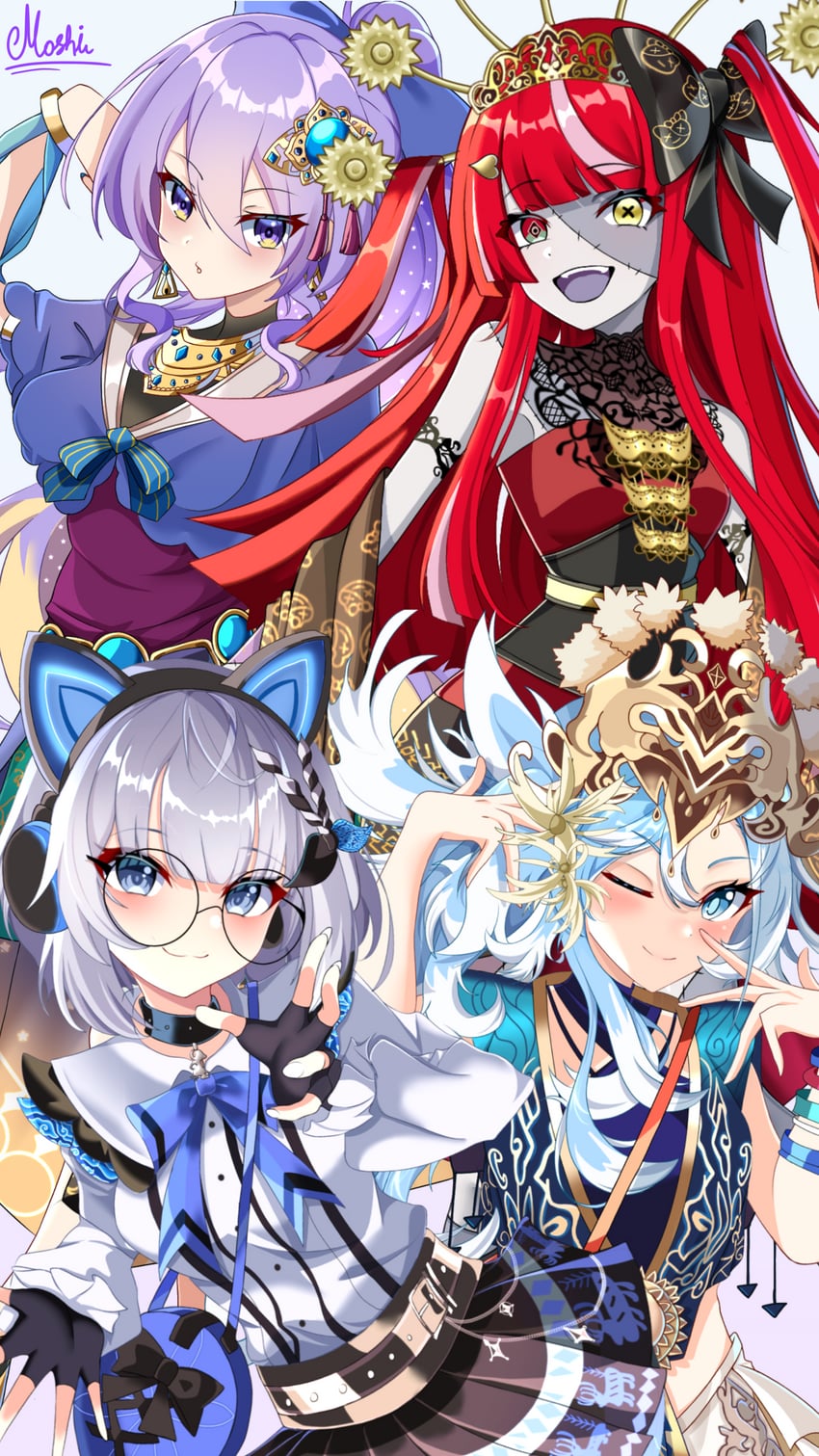 kureiji ollie, moona hoshinova, kobo kanaeru, and vestia zeta (hololive and 1 more) drawn by moshimoshidraw