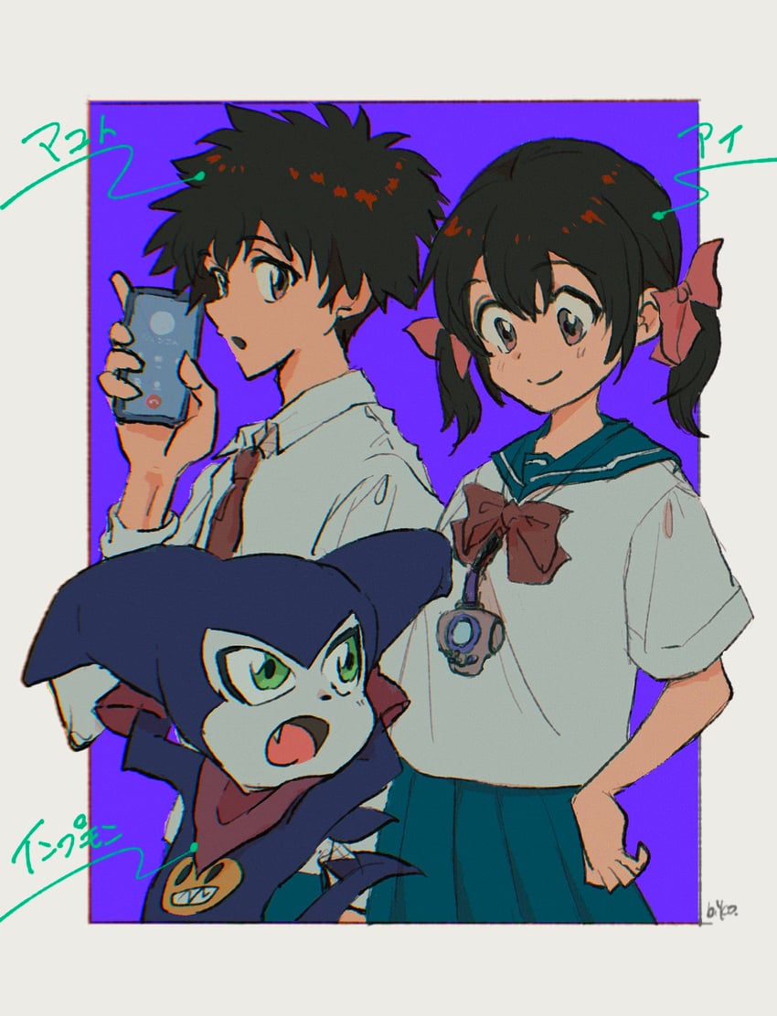 impmon, ai, and makoto (digimon and 1 more) drawn by shinbiko