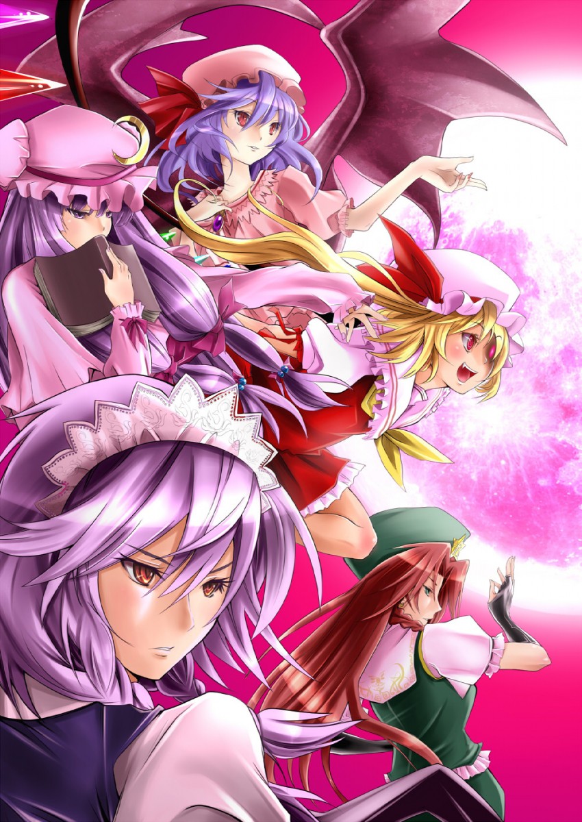 remilia scarlet, flandre scarlet, izayoi sakuya, patchouli knowledge, and hong meiling (touhou) drawn by i-la