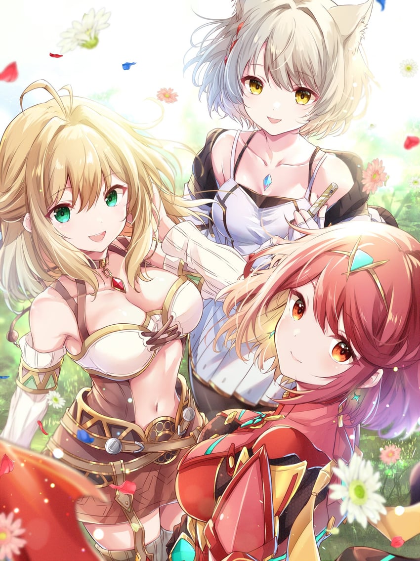 pyra, mio, and fiora (xenoblade chronicles and 3 more) drawn by ui_frara