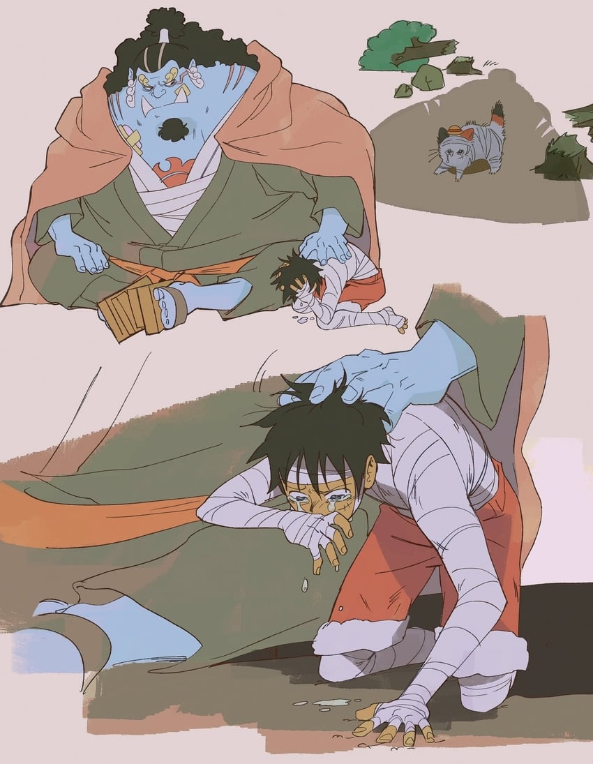 monkey d. luffy and jinbe (one piece) drawn by happensweater