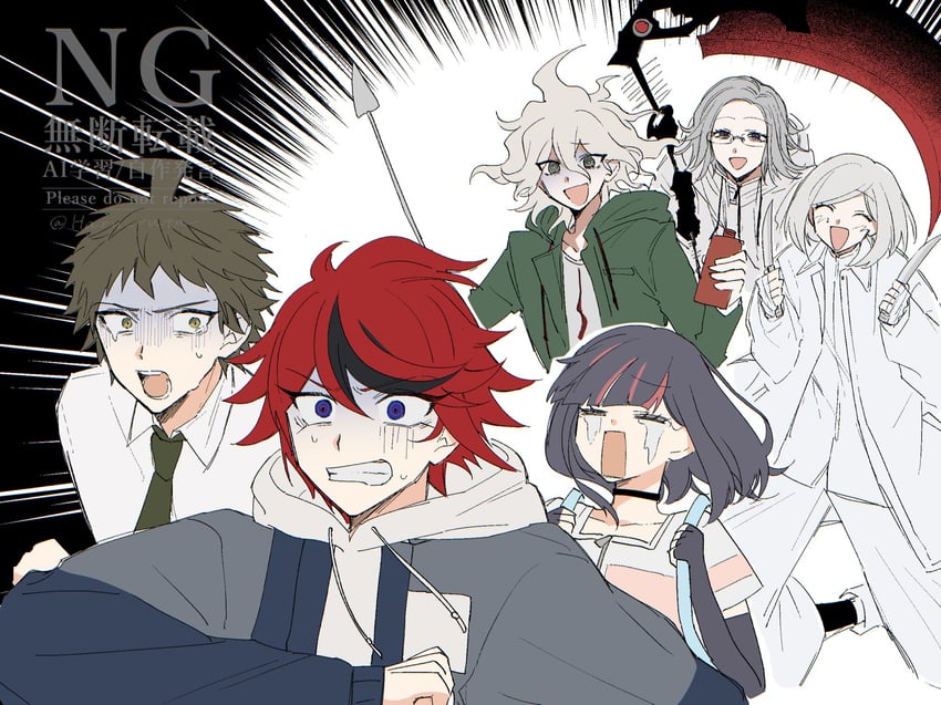komaeda nagito, hinata hajime, aotsuki eito, sumino takumi, cutthroat, and 1 more (danganronpa and 3 more) drawn by haru_ruta