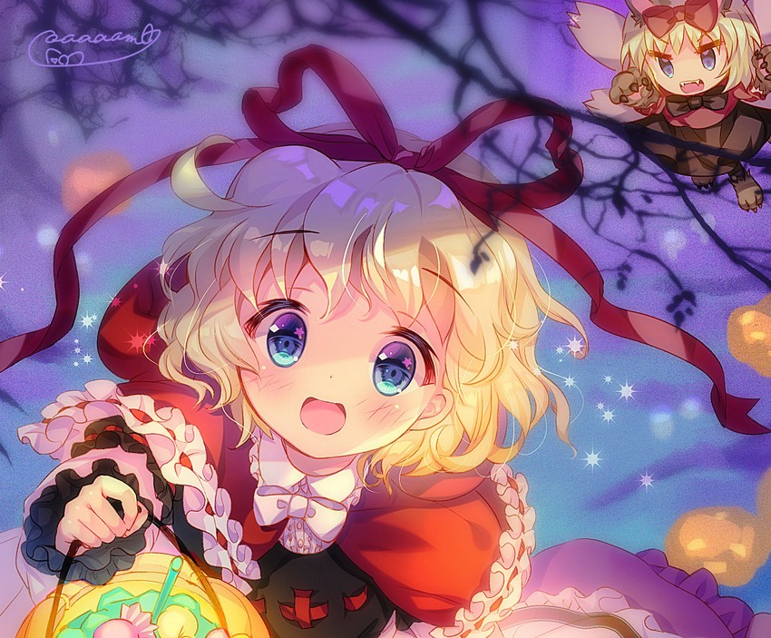 medicine melancholy, little red riding hood, su-san, and big bad wolf (touhou and 1 more) drawn by amo_(shibu3)