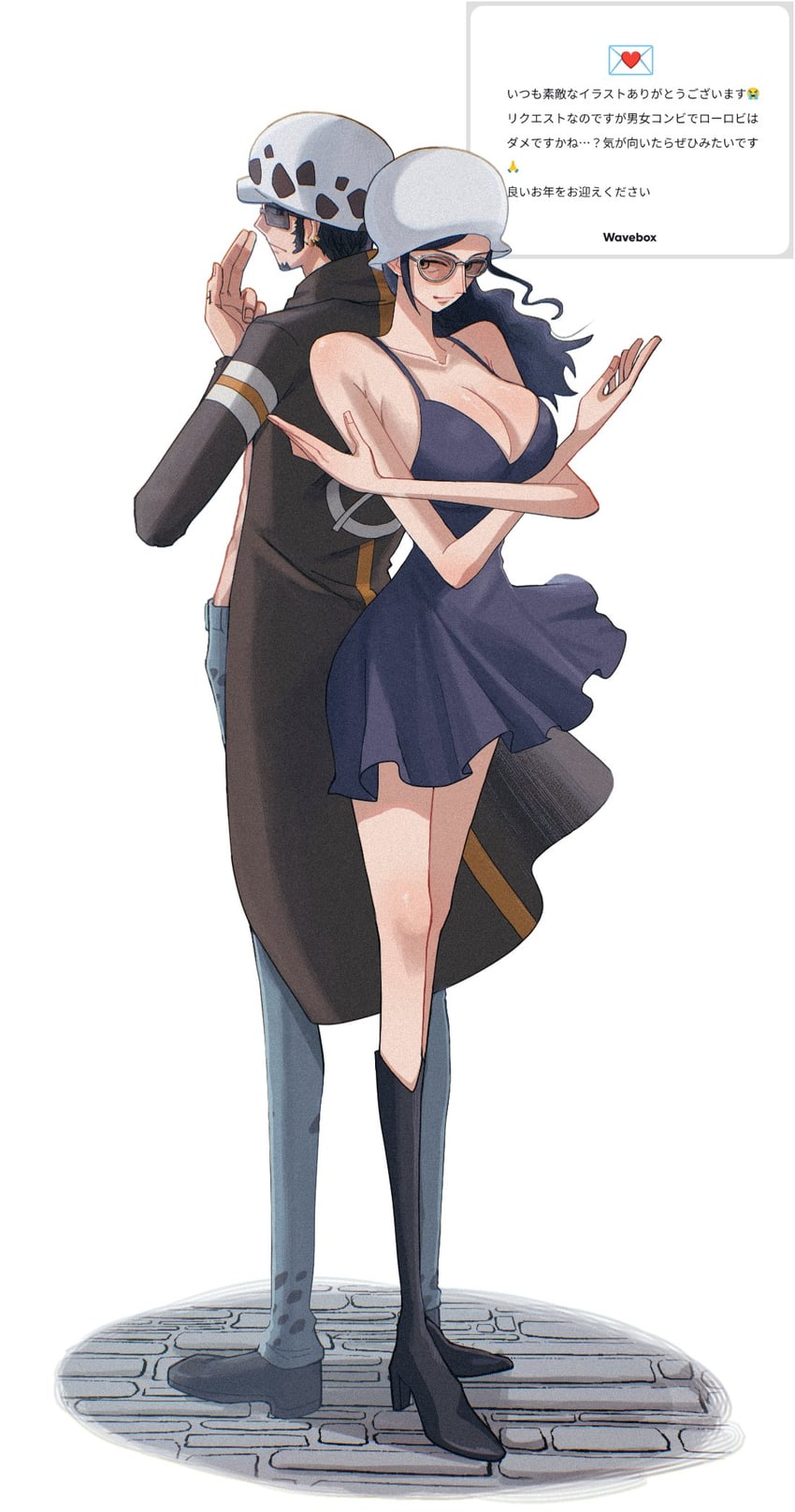 nico robin and trafalgar law (one piece) drawn by sti77777