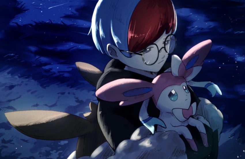 sylveon and penny (pokemon and 1 more) drawn by keekee_(rakugakizonbi)