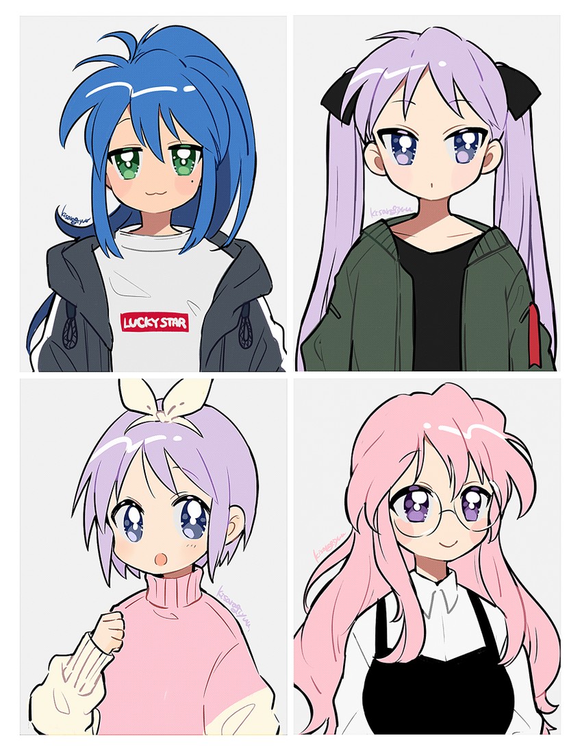 hiiragi kagami, izumi konata, hiiragi tsukasa, and takara miyuki (lucky star) drawn by kisaragi_yuu_(fallen_sky)