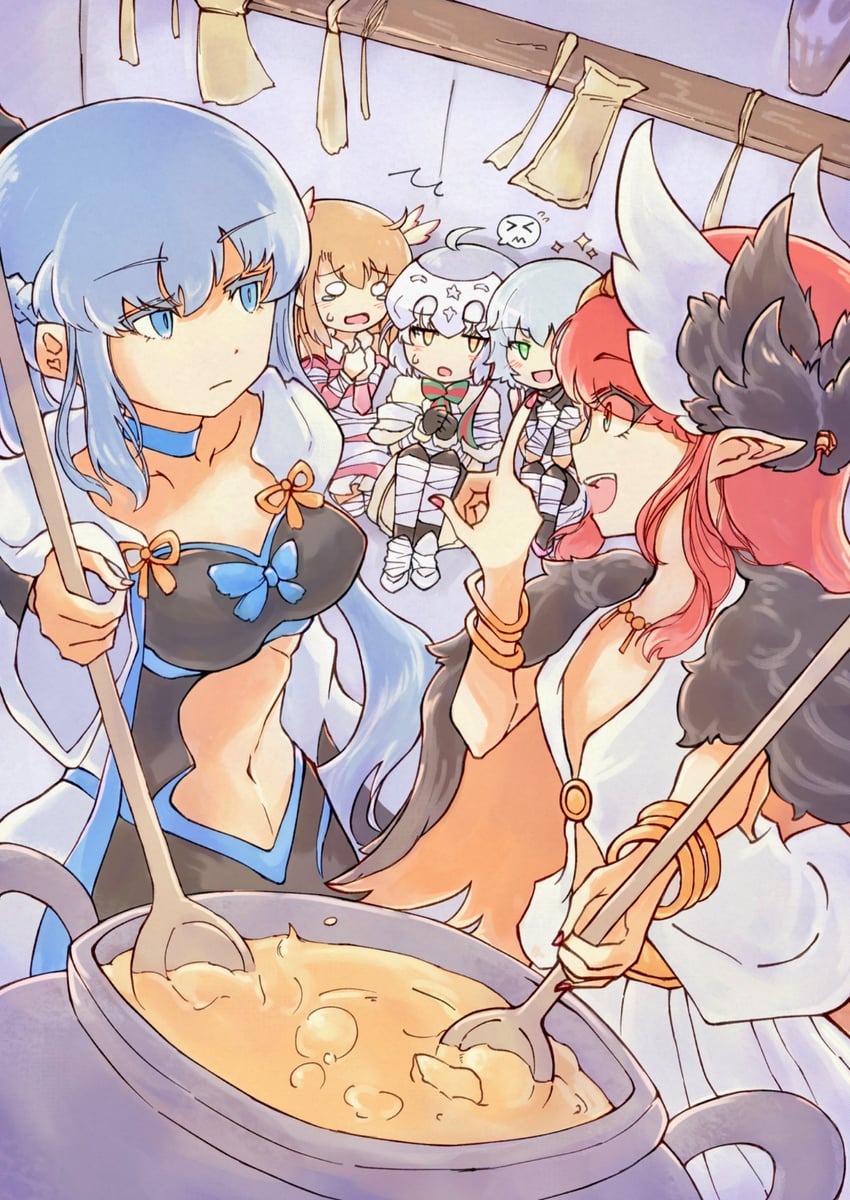 illyasviel von einzbern, morgan le fay, jack the ripper, jeanne d'arc alter santa lily, prisma illya, and 1 more (fate and 1 more) drawn by nishio_yuu