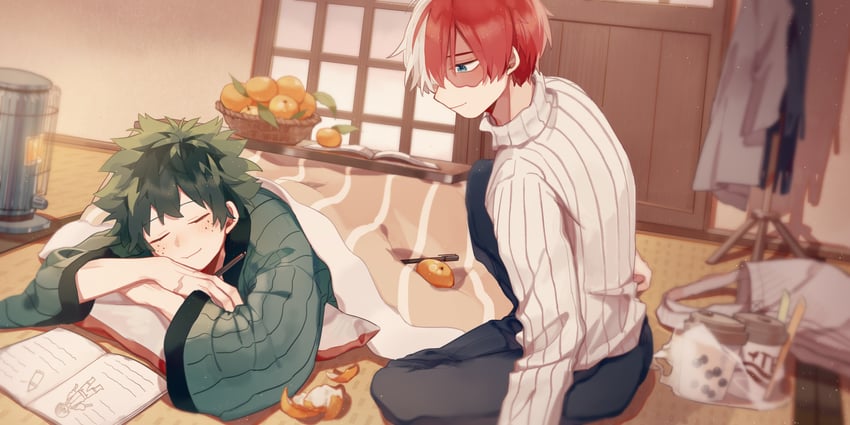 midoriya izuku and todoroki shoto (boku no hero academia) drawn by amarouhi