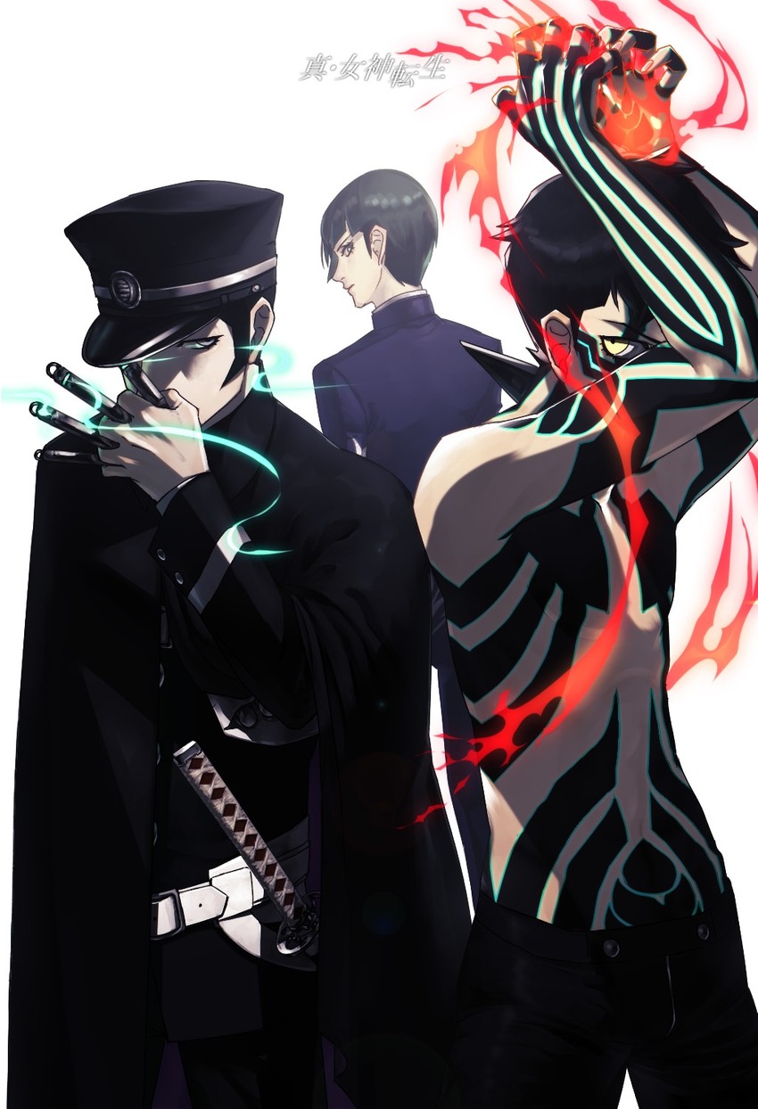 protagonist, demi-fiend, and kuzunoha raidou (shin megami tensei and 3 more) drawn by tree-of-life