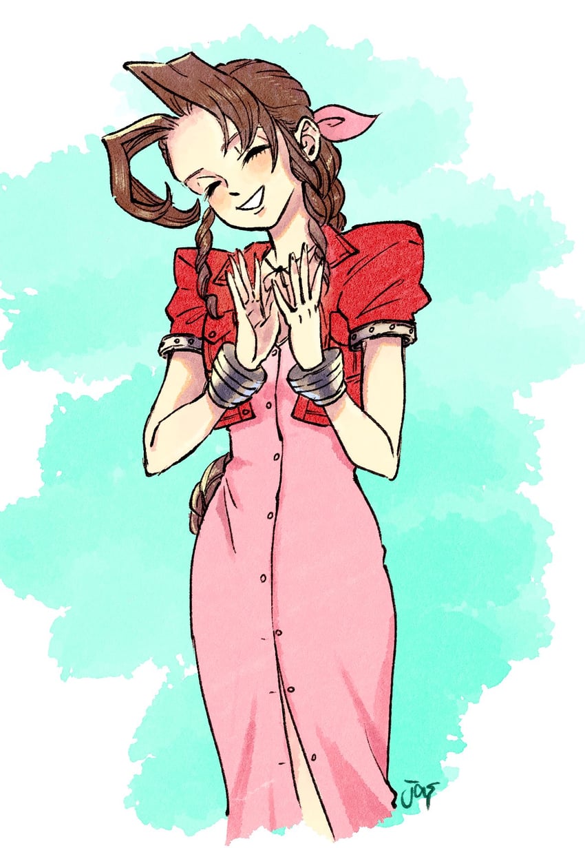 aerith gainsborough (final fantasy and 1 more) drawn by jas_(jasjasjasart)