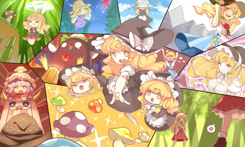 hakurei reimu, kirisame marisa, alice margatroid, patchouli knowledge, reisen udongein inaba, and 5 more (touhou and 1 more) drawn by reeh_(yukuri130)