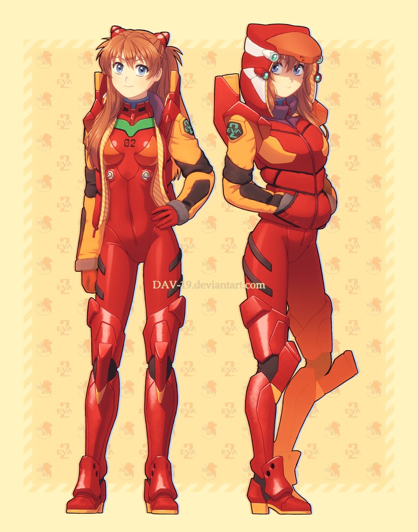souryuu asuka langley and eva 02 (neon genesis evangelion) drawn by dav-19
