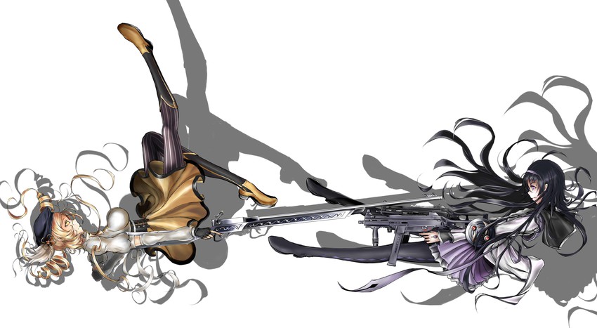 akemi homura and tomoe mami (mahou shoujo madoka magica and 1 more) drawn by owl_zhu_(zikzzy)