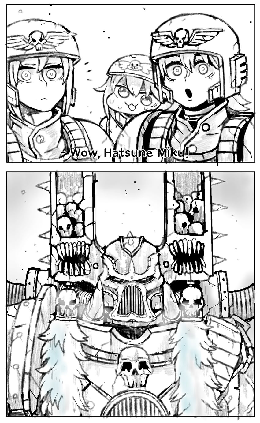 hatsune miku, adeptus astartes, astra militarum, doro, and chaos space marine (vocaloid and 2 more) drawn by octosoup
