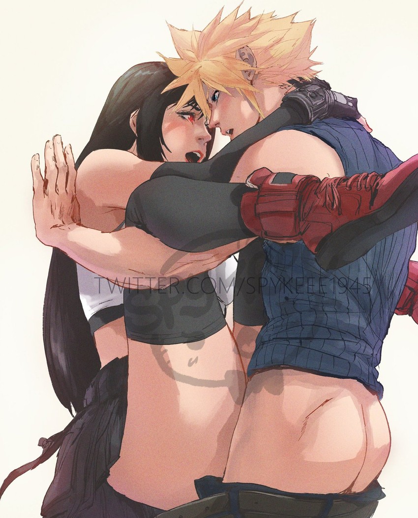 tifa lockhart and cloud strife (final fantasy and 2 more) drawn by spykeee