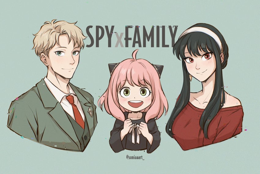 yor briar, anya, and twilight (spy x family) drawn by soniaaart