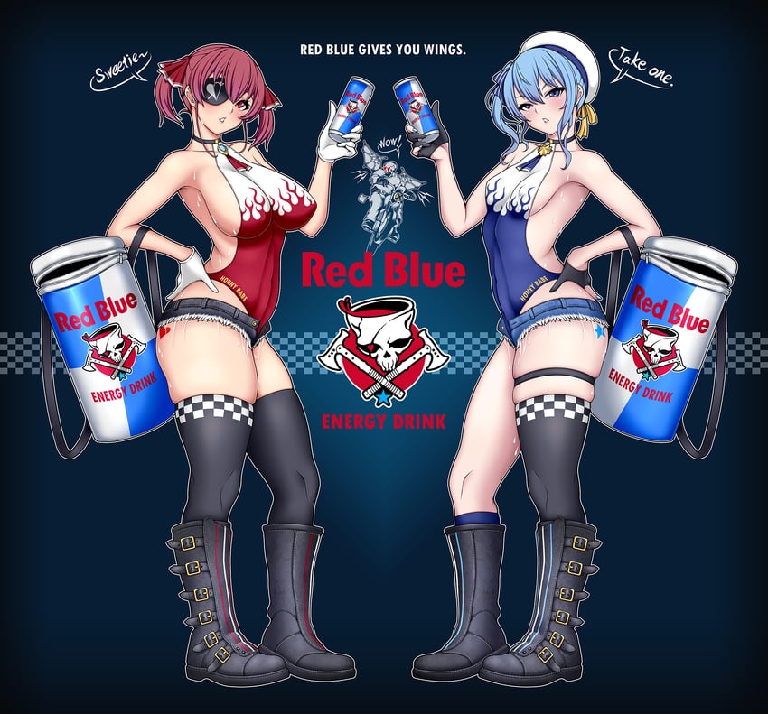 houshou marine and hoshimachi suisei (hololive and 1 more) drawn by zx_(crespirit)