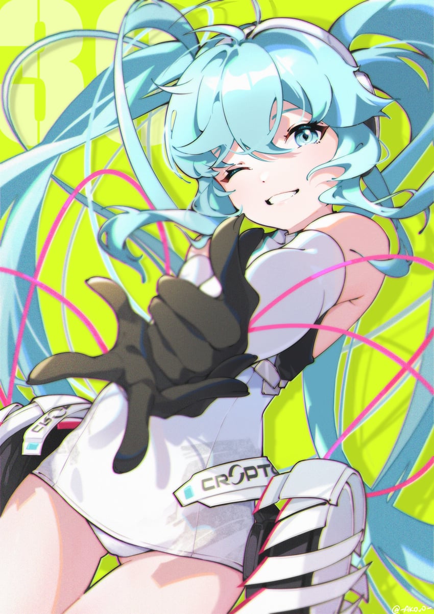 hatsune miku and racing miku (vocaloid and 1 more) drawn by akovo