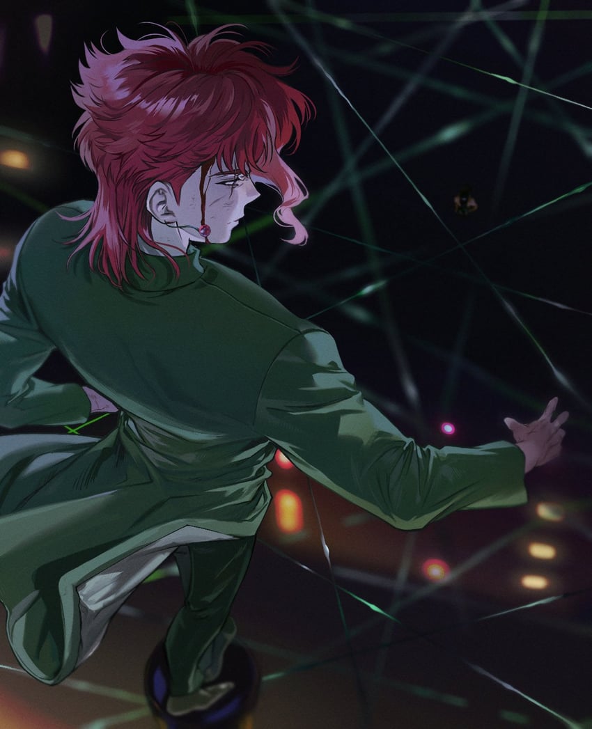 kakyoin noriaki and hierophant green (jojo no kimyou na bouken and 1 more) drawn by og_man