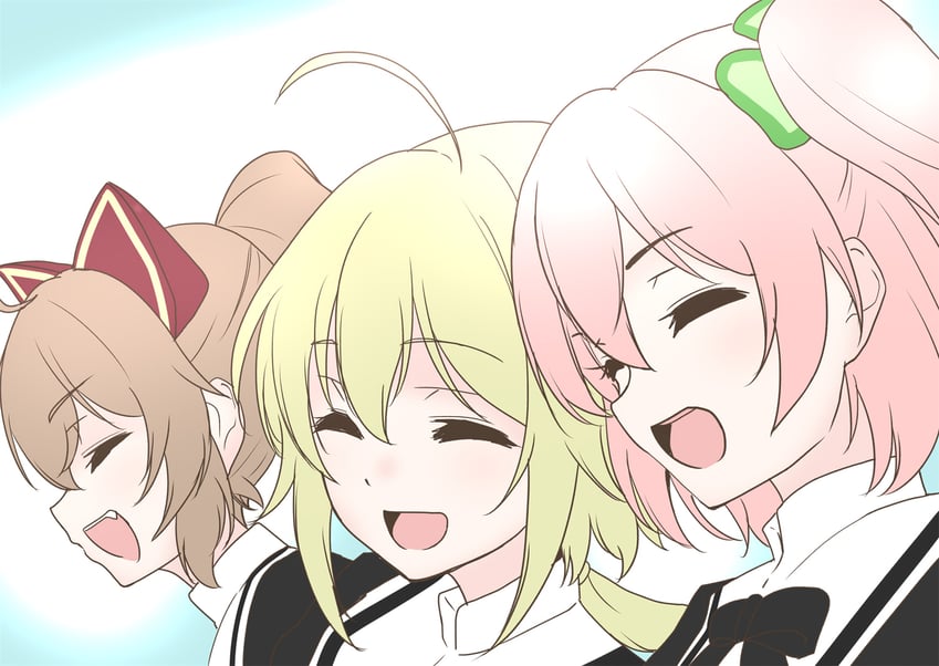 hitotsuyanagi riri, amano soraha, and kondou misaka (assault lily) drawn by urutsu_sahari