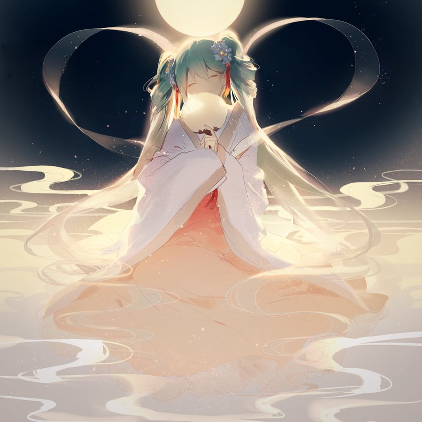 hatsune miku and chuushuu meigetsu miku (vocaloid) drawn by rella